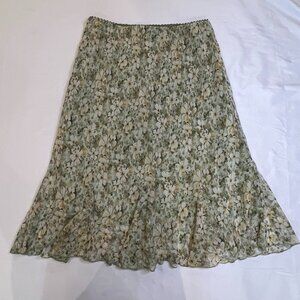 Y2k Floral Green A-line High Waist Skirt Ruffle Bottom Size Large